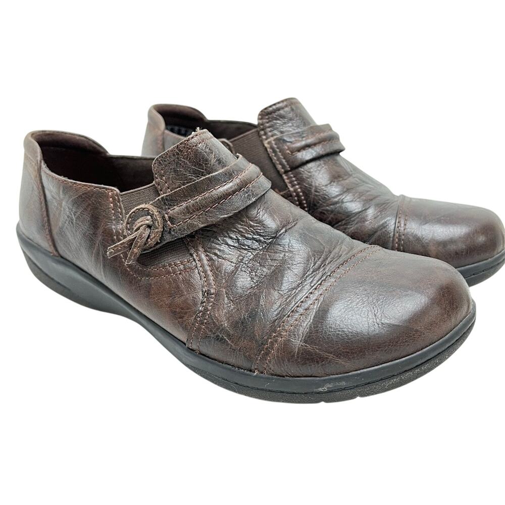CLARKS COLLECTION Soft Cushion Dark Brown Chocolate Loafers Casual Shoes sz 7.5